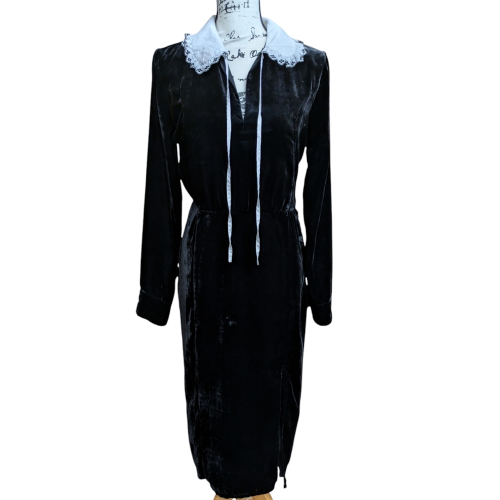 Sweet Baby Jamie Black Velvet Collared Dress Size Large